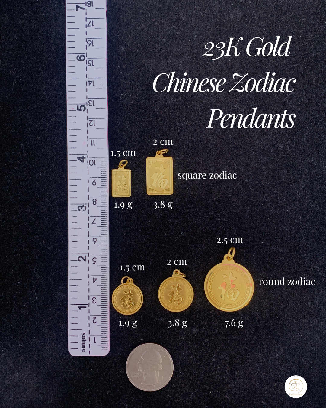 Year of the Dragon, Chinese Zodiac Pendant, 23k Gold