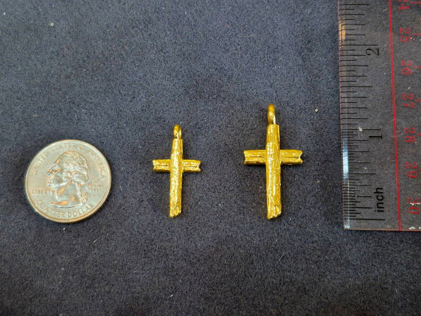 Bark Cross Pendant, 24K Gold