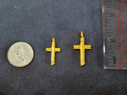 Bark Cross Pendant, 24K Gold