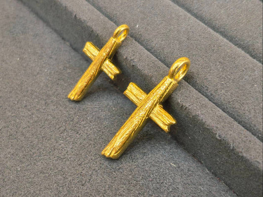 Bark Cross Pendant, 24K Gold
