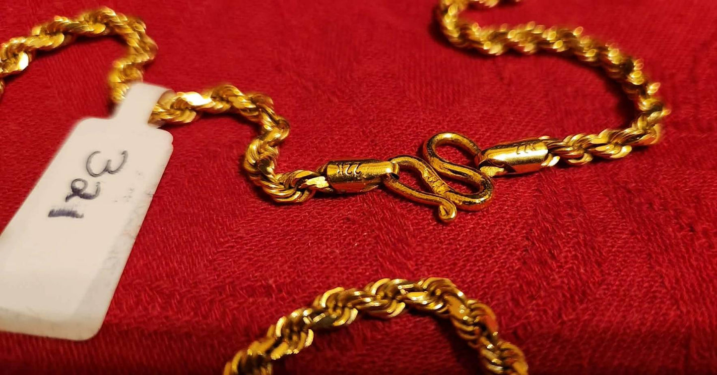 Rope Chain, 22k Gold, 38.1g
