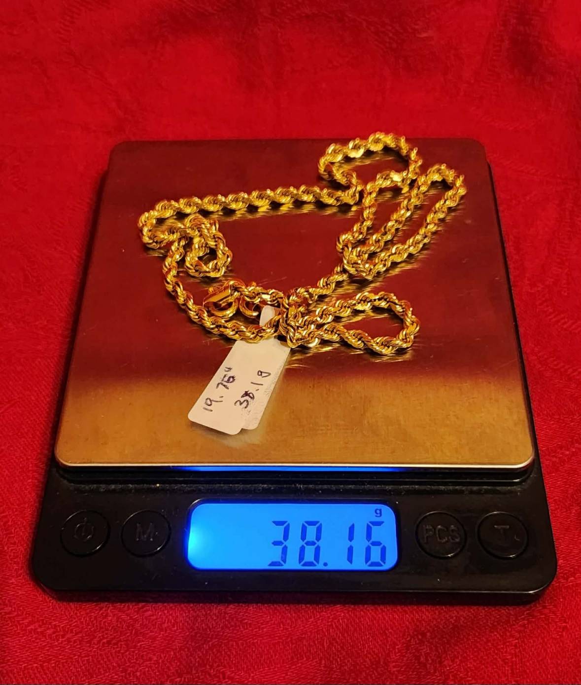 Rope Chain, 22k Gold, 38.1g