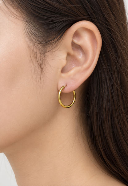 Simple Hoop Earrings, 23K Gold