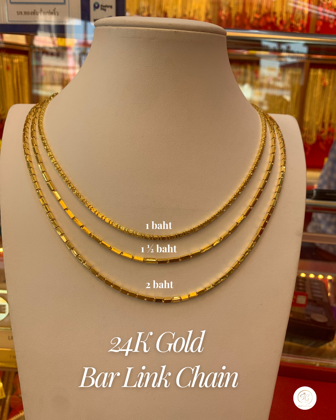 Bar Link Chain, 24K Gold