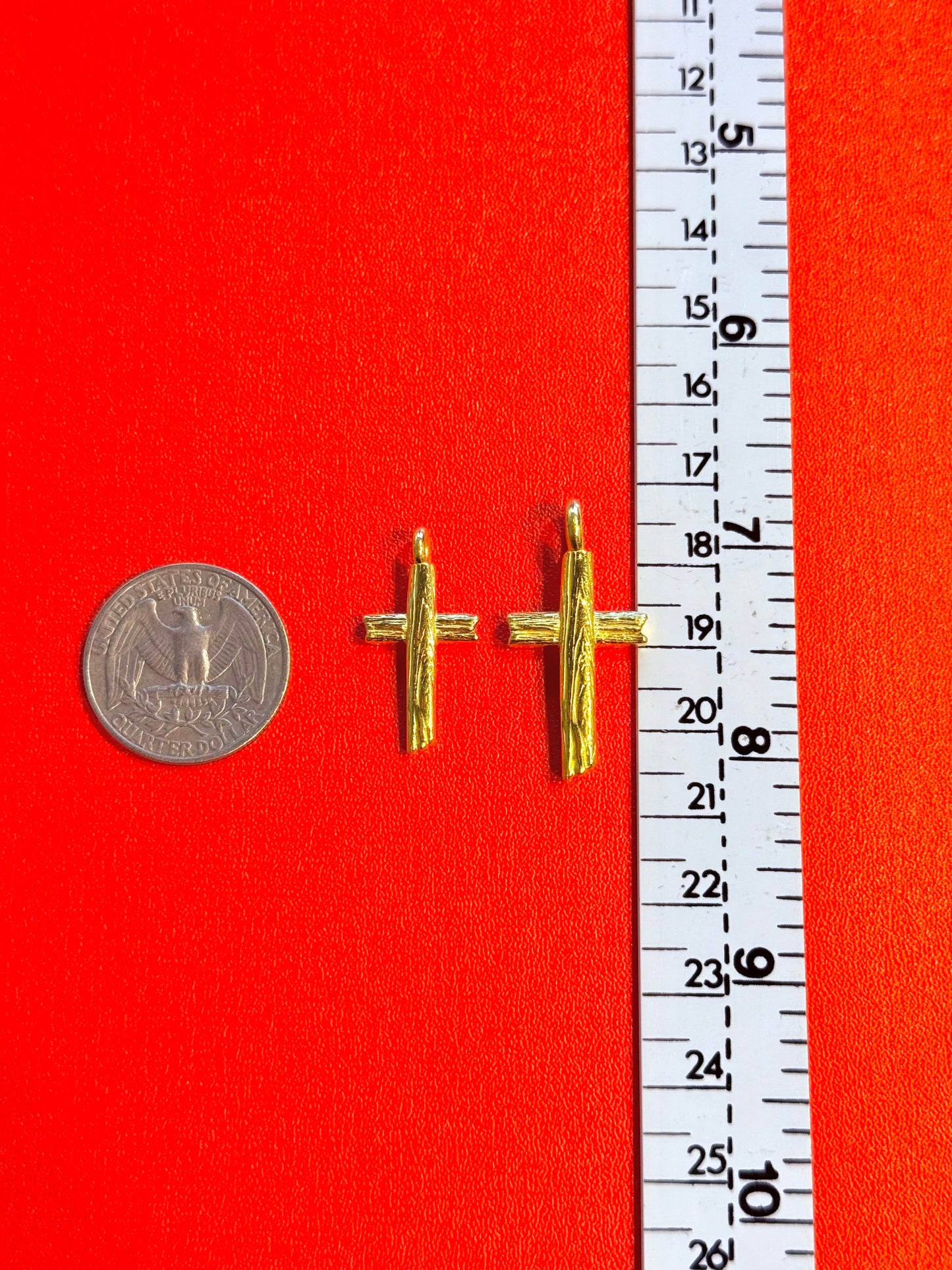 Bark Cross Pendant, 24K Gold