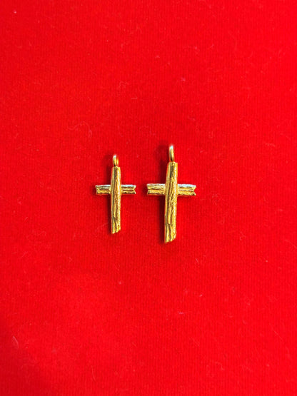 Bark Cross Pendant, 24K Gold
