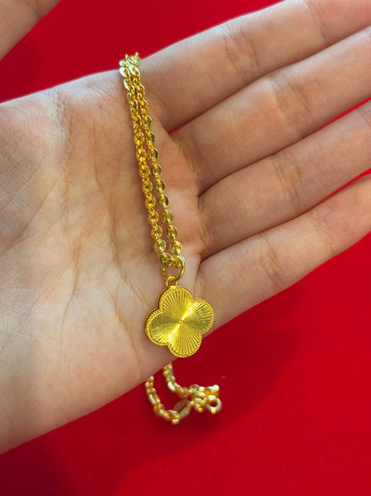 Designer Clover Necklace, Cable Link, 23K Gold