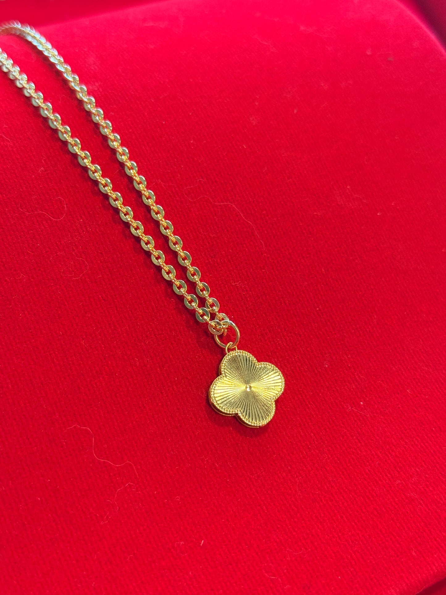 Designer Clover Necklace, Cable Link, 23K Gold