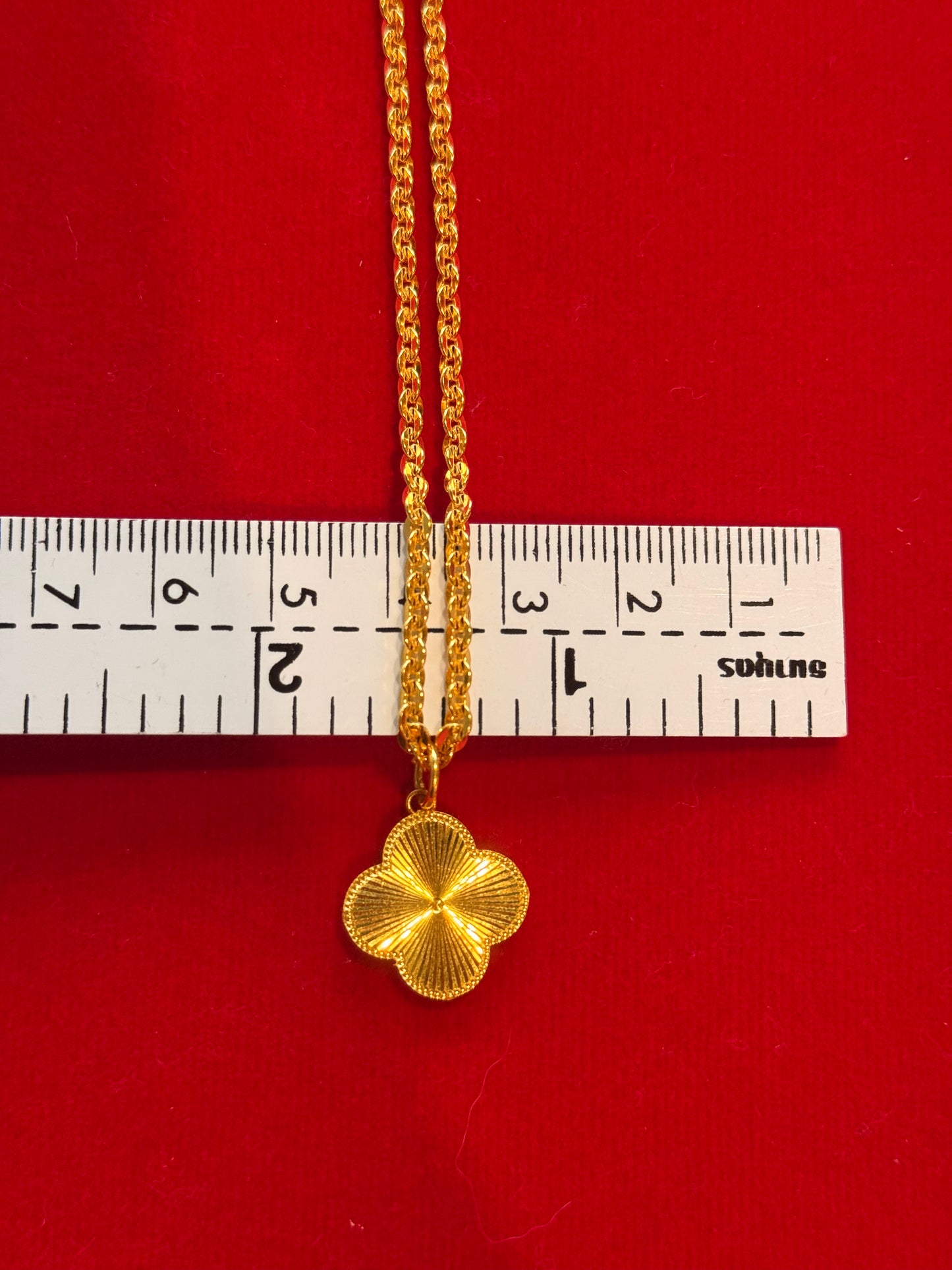 Designer Clover Necklace, Cable Link, 23K Gold