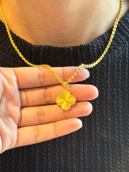Designer Clover Necklace, Cable Link, 23K Gold