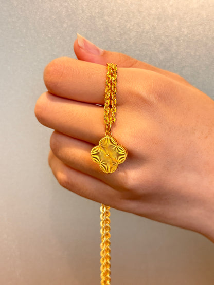 Designer Clover Necklace, Cable Link, 23K Gold