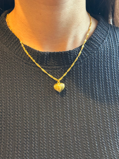 Spiral Heart Necklace, 23K Gold