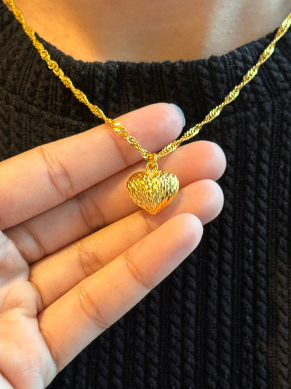 Spiral Heart Necklace, 23K Gold