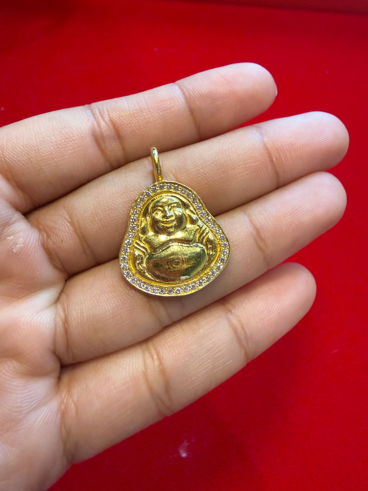 Laughing Buddha Pendant, Diamond Studded, 23K Gold