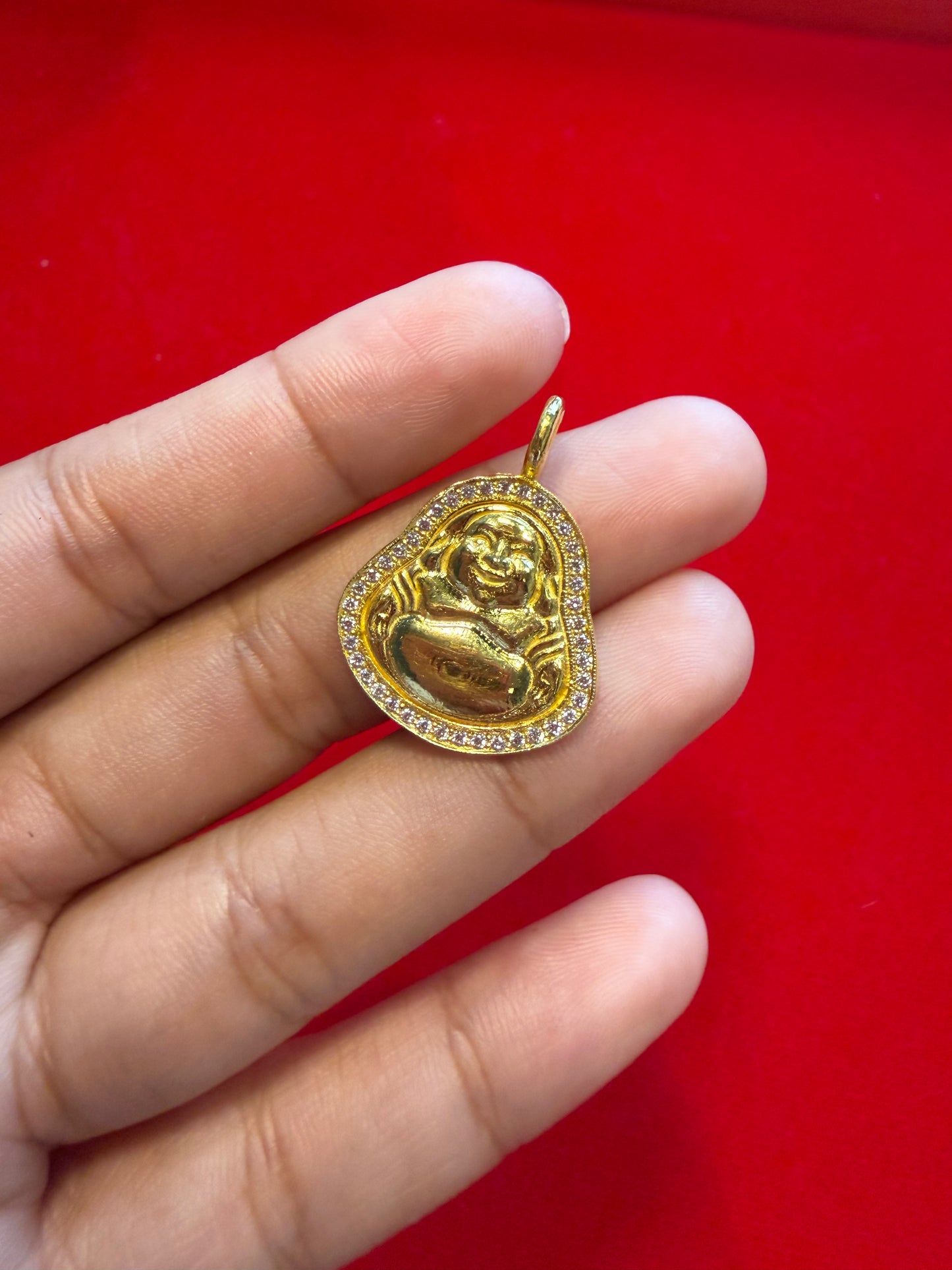 Laughing Buddha Pendant, Diamond Studded, 23K Gold