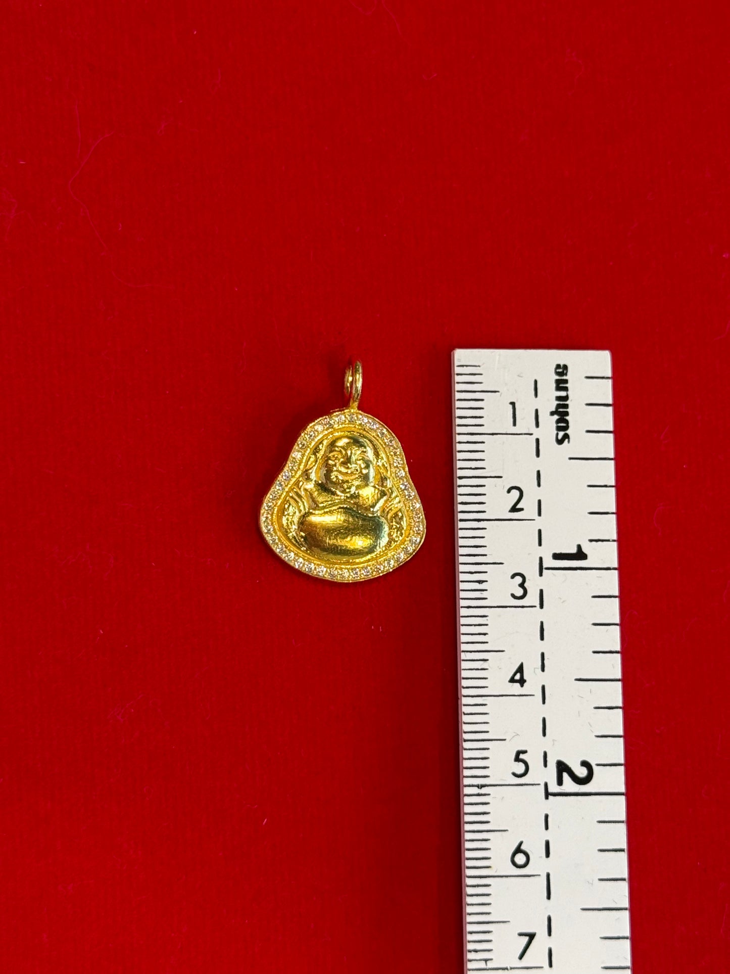 Laughing Buddha Pendant, Diamond Studded, 23K Gold