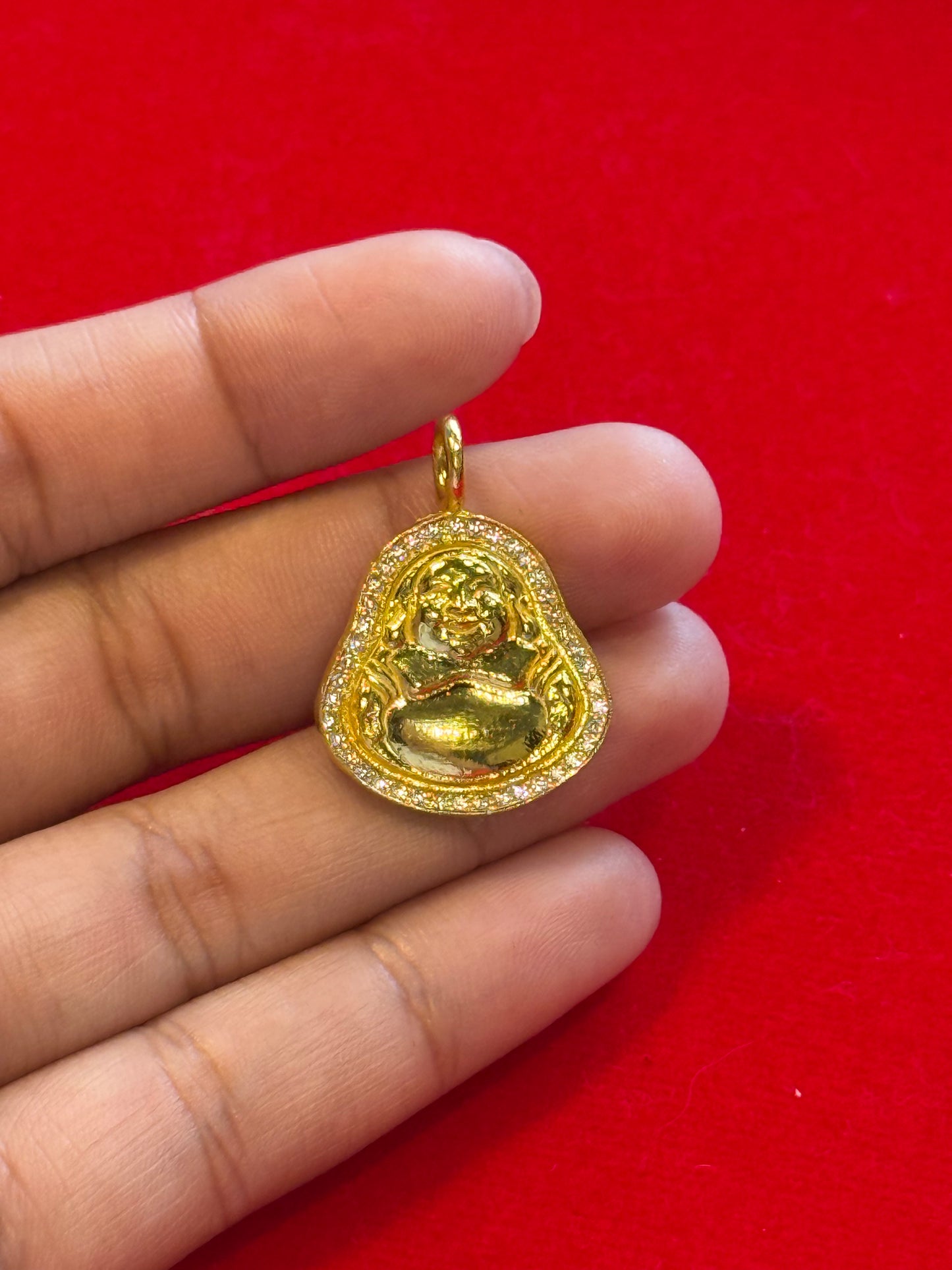 Laughing Buddha Pendant, Diamond Studded, 23K Gold