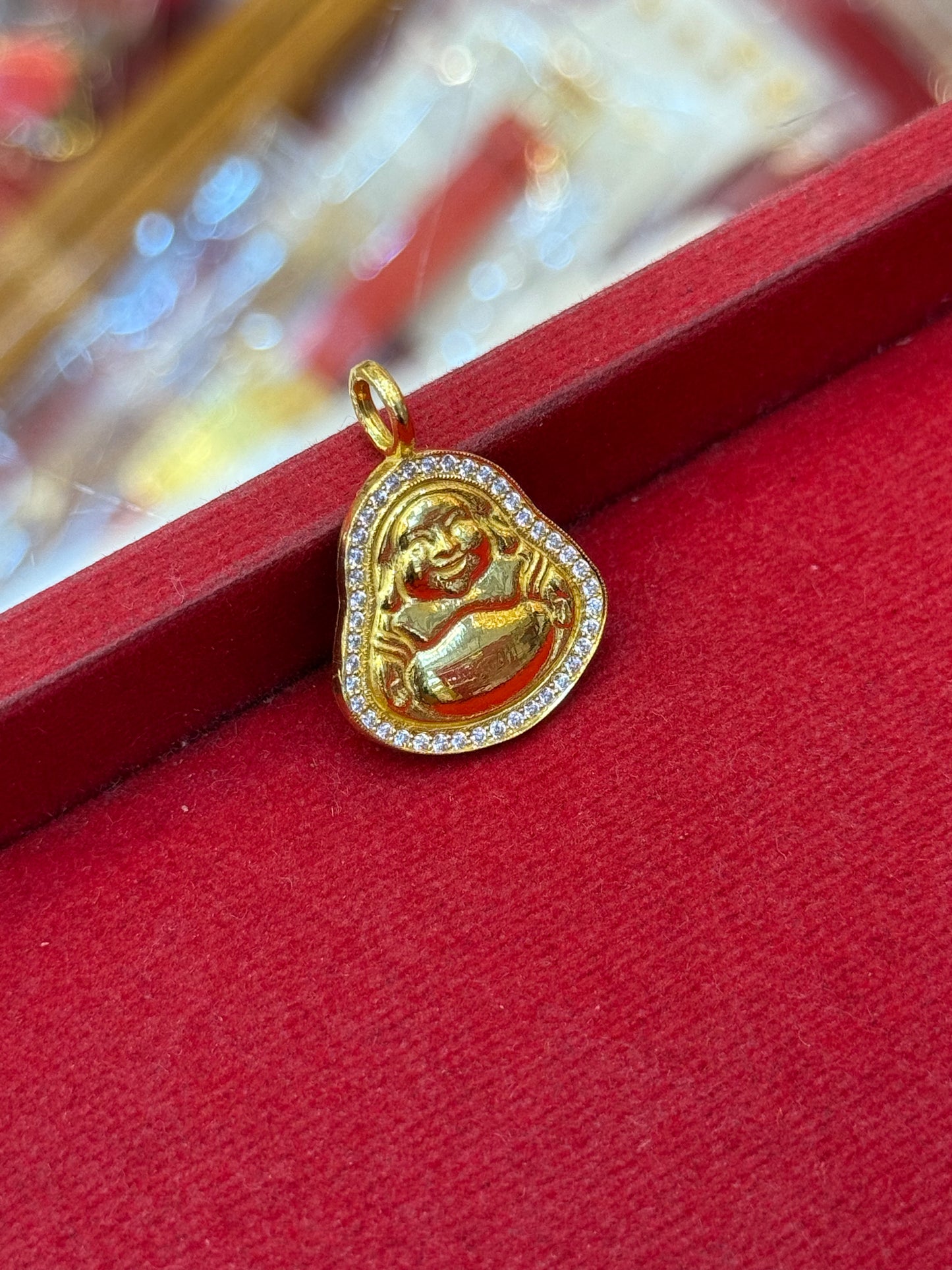 Laughing Buddha Pendant, Diamond Studded, 23K Gold