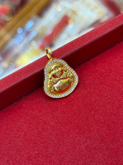 Laughing Buddha Pendant, Diamond Studded, 23K Gold