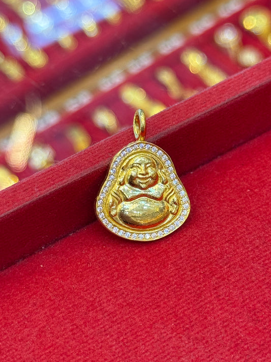 Laughing Buddha Pendant, Diamond Studded, 23K Gold