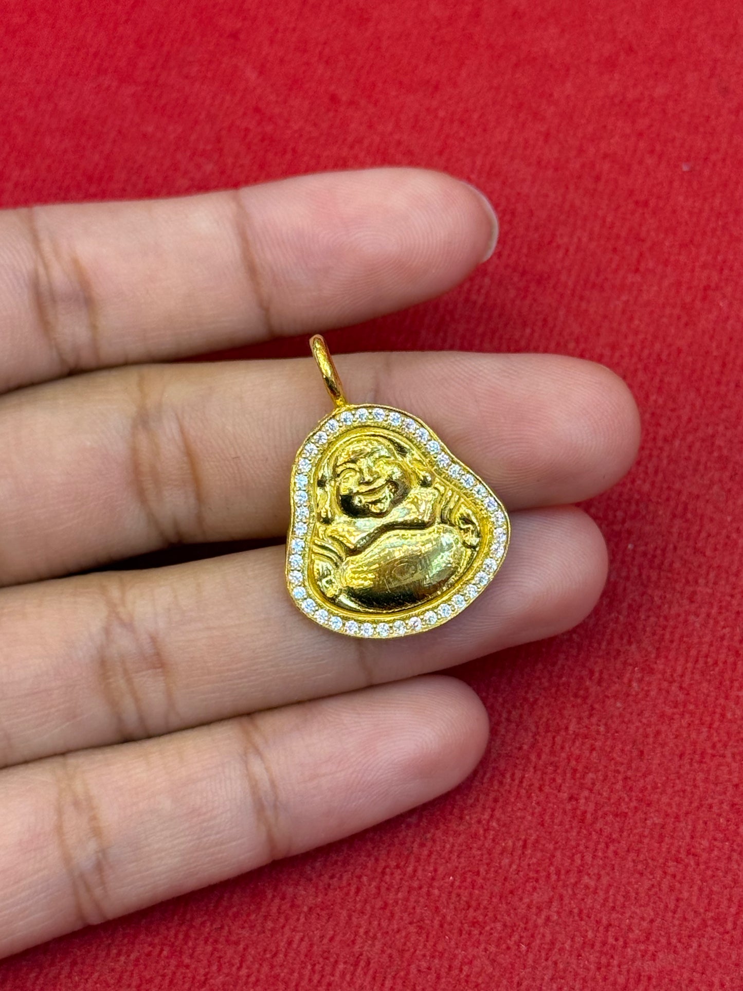 Laughing Buddha Pendant, Diamond Studded, 23K Gold