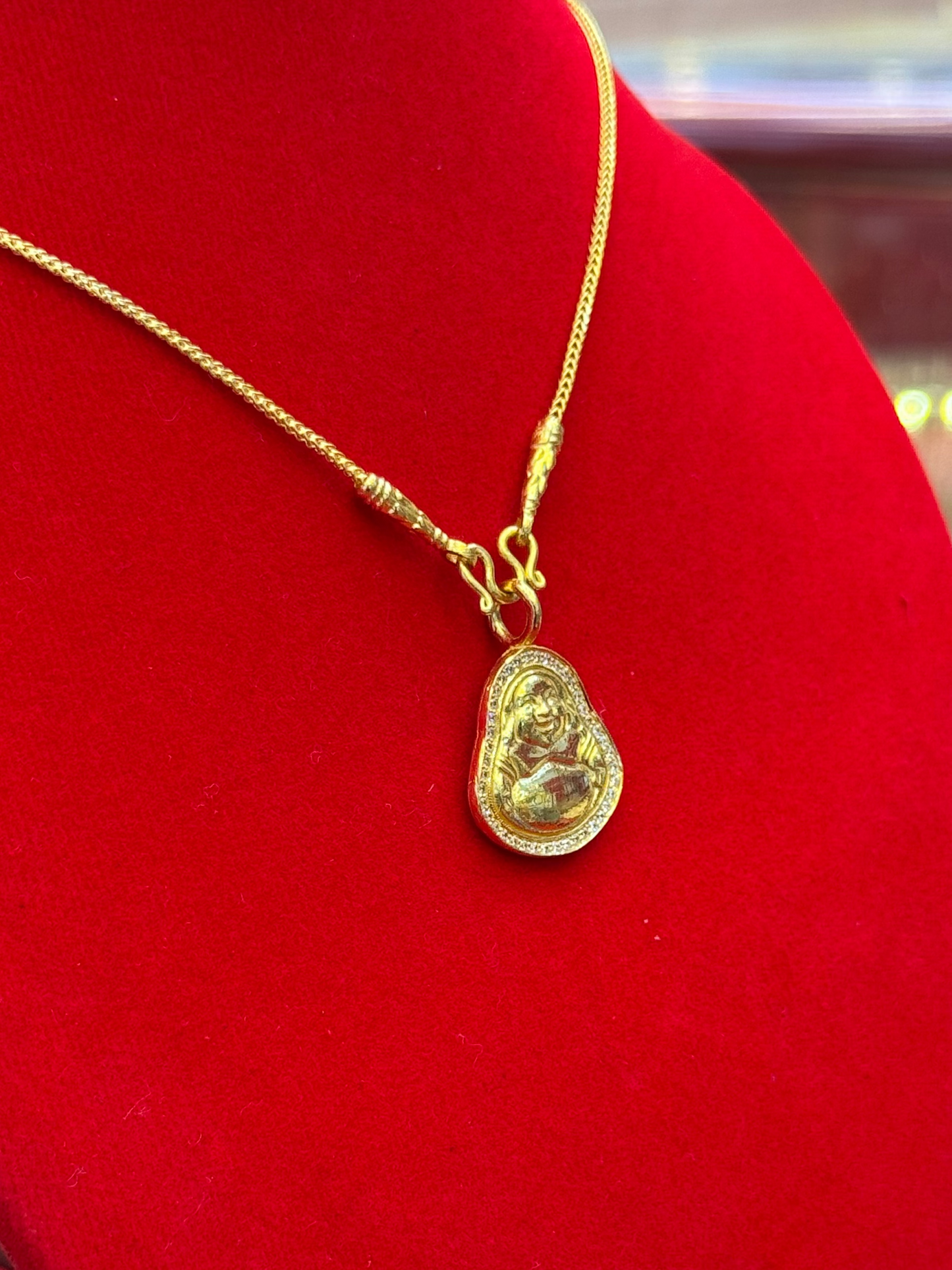 Laughing Buddha Pendant, Diamond Studded, 23K Gold