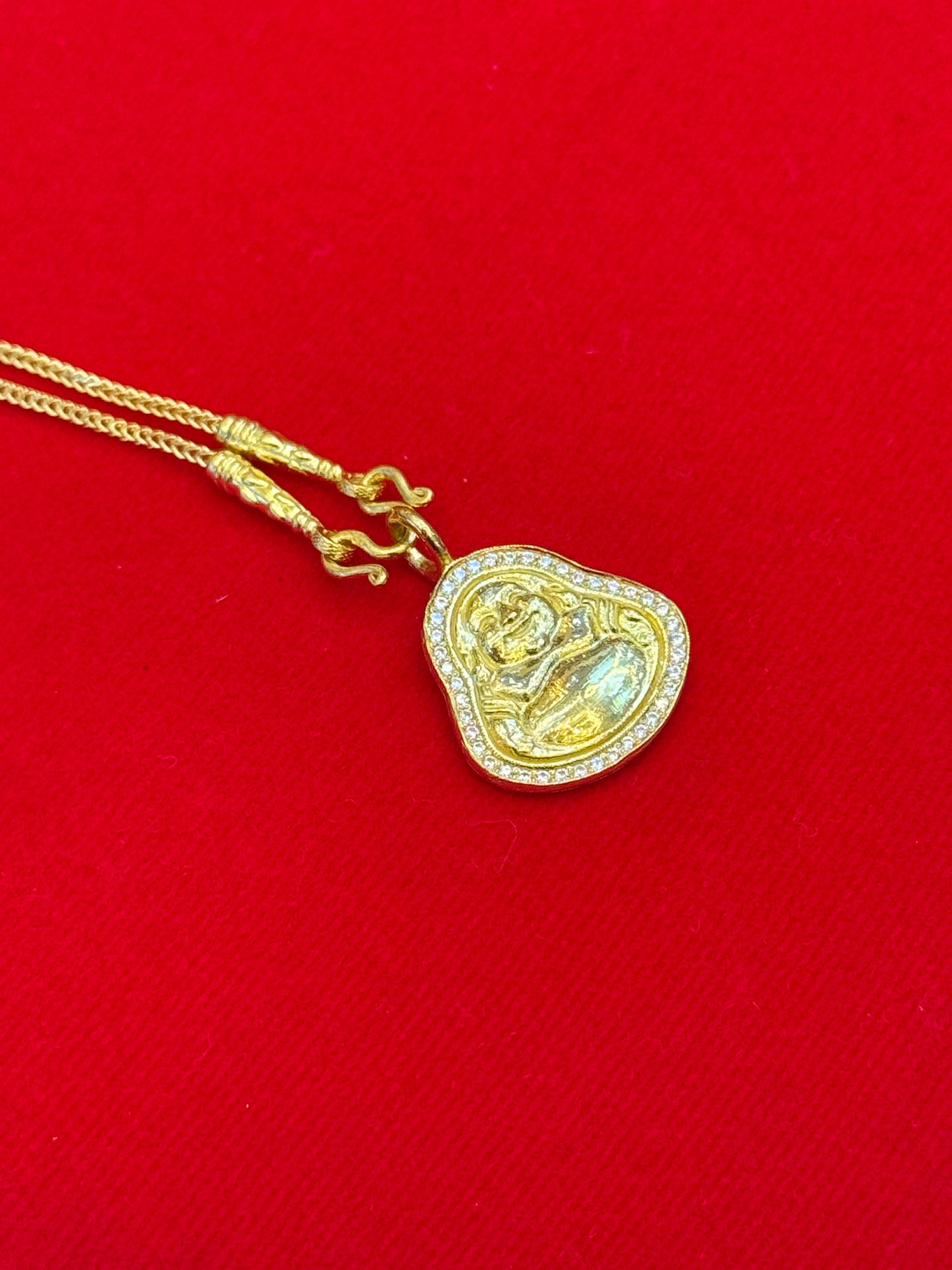 Laughing Buddha Pendant, Diamond Studded, 23K Gold
