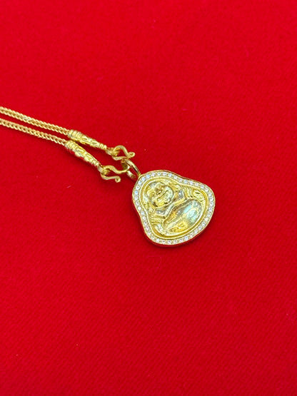 Laughing Buddha Pendant, Diamond Studded, 23K Gold