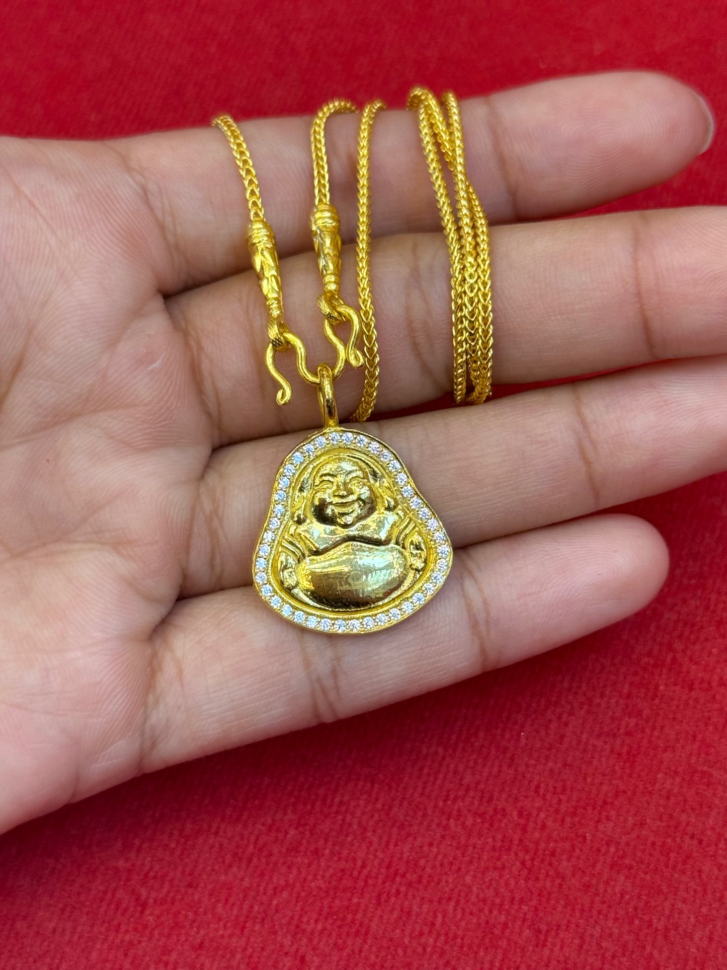 Laughing Buddha Pendant, Diamond Studded, 23K Gold