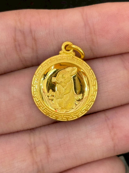 Year of the Rabbit, Chinese Zodiac Pendant, 23k Gold