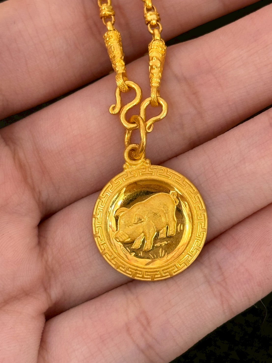 Year of the Pig, Chinese Zodiac Pendant, 23k Gold