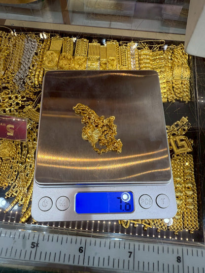 Designer Clover Necklace, Cable Link, 23K Gold