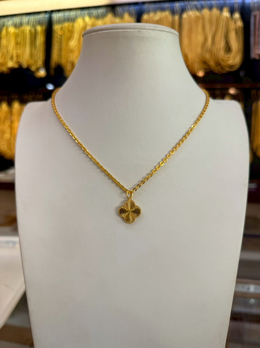 Designer Clover Necklace, Cable Link, 23K Gold