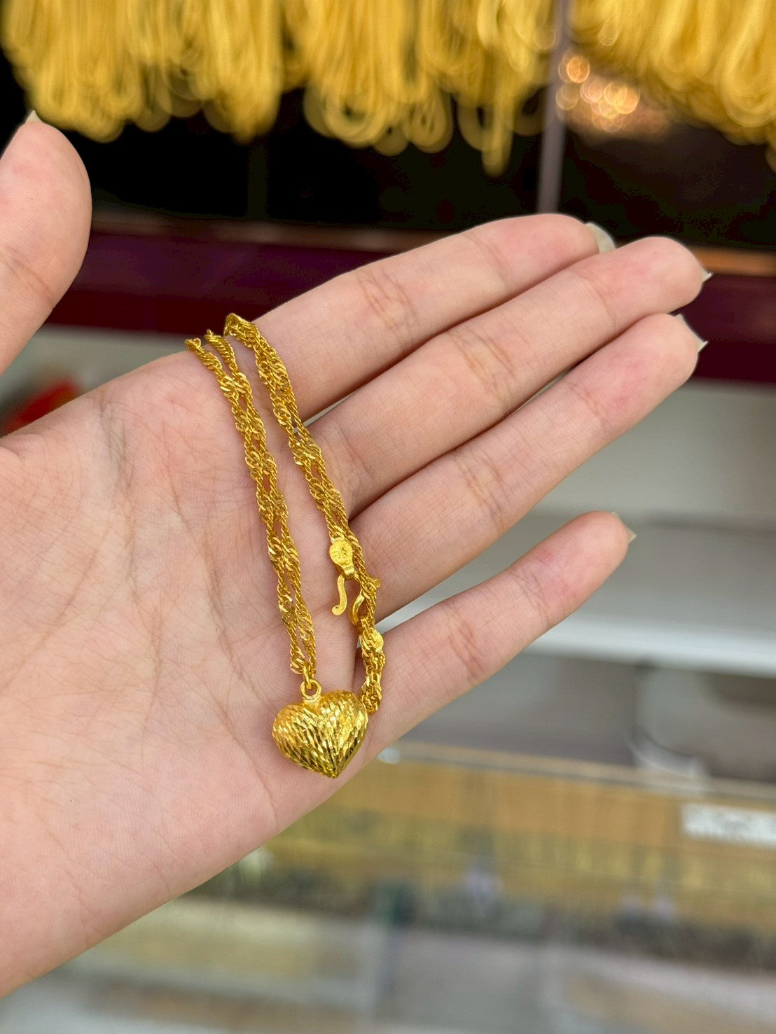 Spiral Heart Necklace, 23K Gold