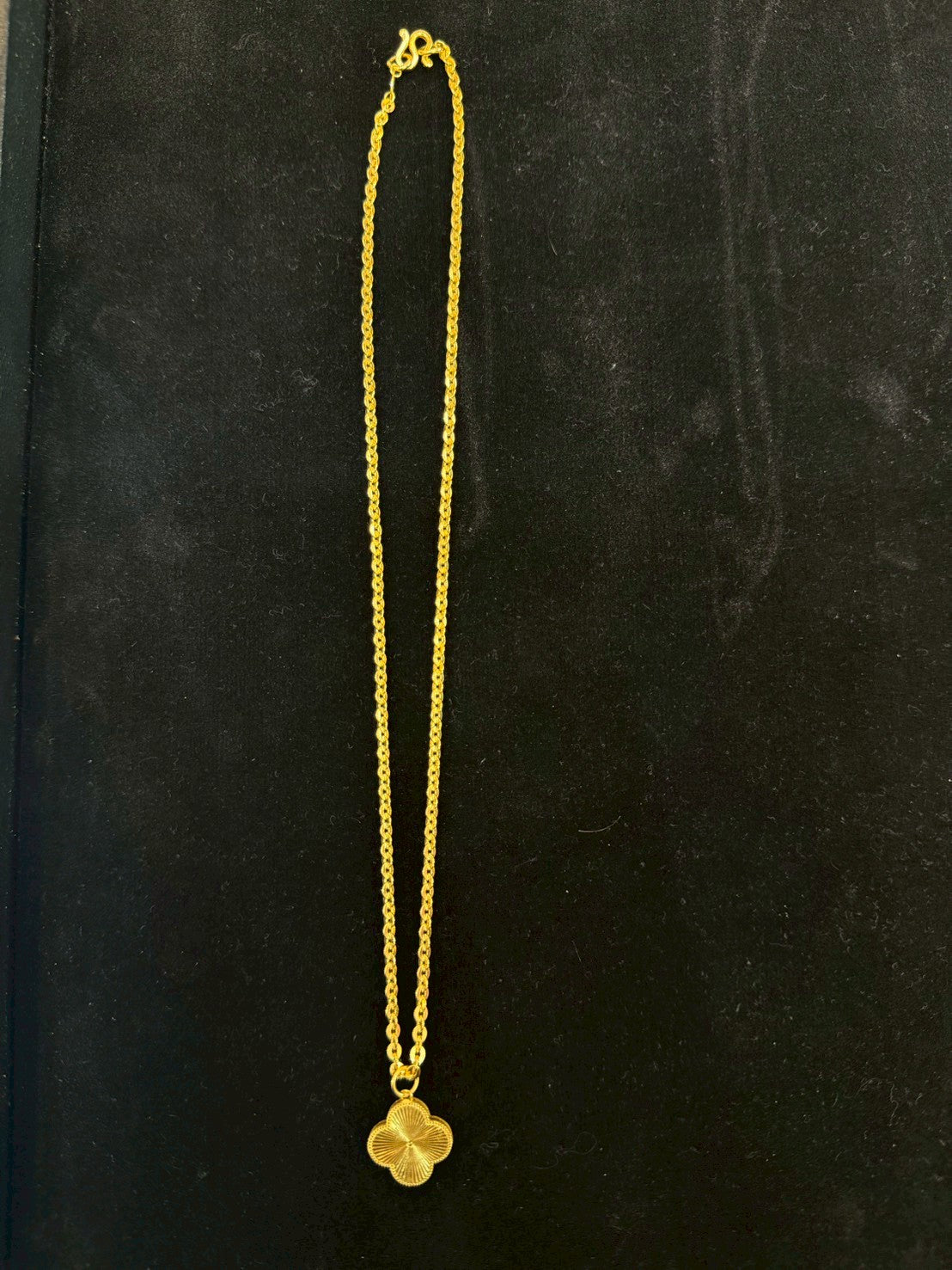 Designer Clover Necklace, Cable Link, 23K Gold