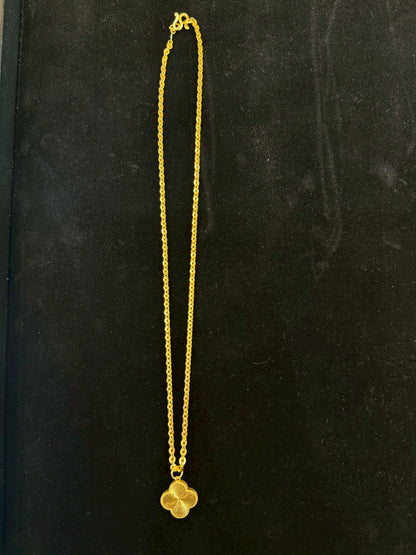 Designer Clover Necklace, Cable Link, 23K Gold