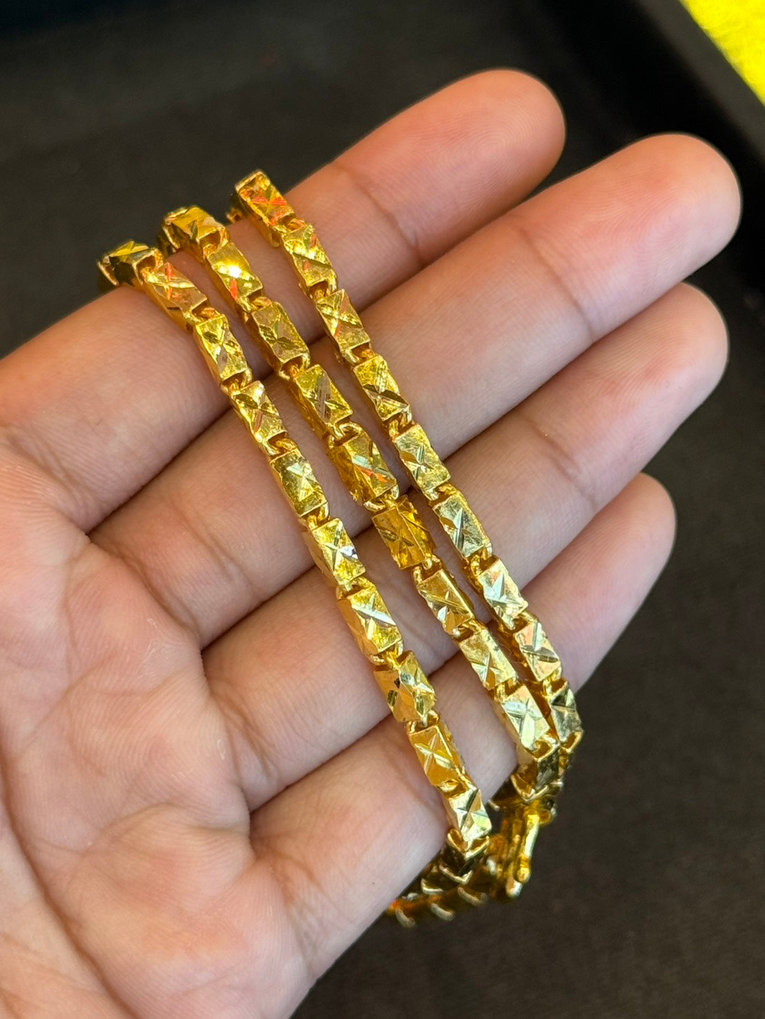 Bar Link Chain, Diamond-Cut, 24K Gold