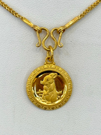 Year of the Rabbit, Chinese Zodiac Pendant, 23k Gold
