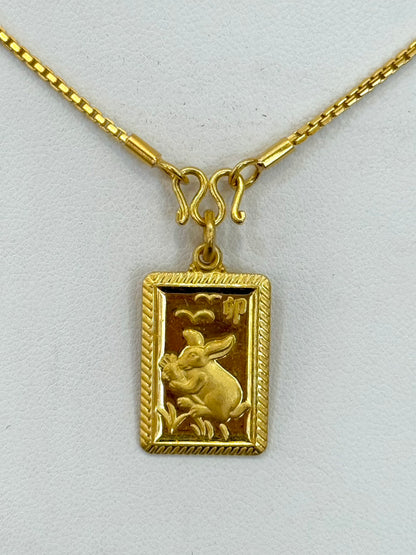Year of the Rabbit, Chinese Zodiac Pendant, 23k Gold