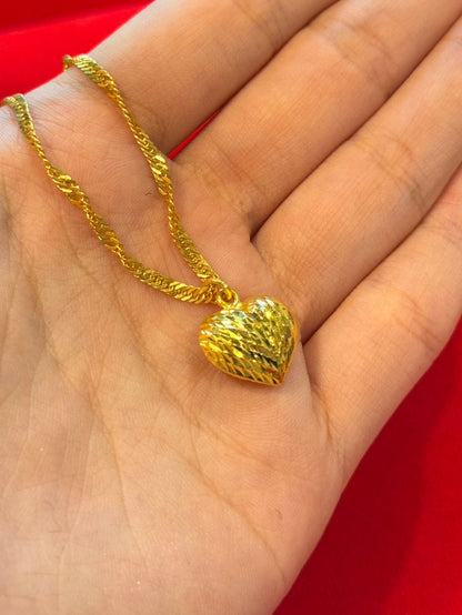 Spiral Heart Necklace, 23K Gold