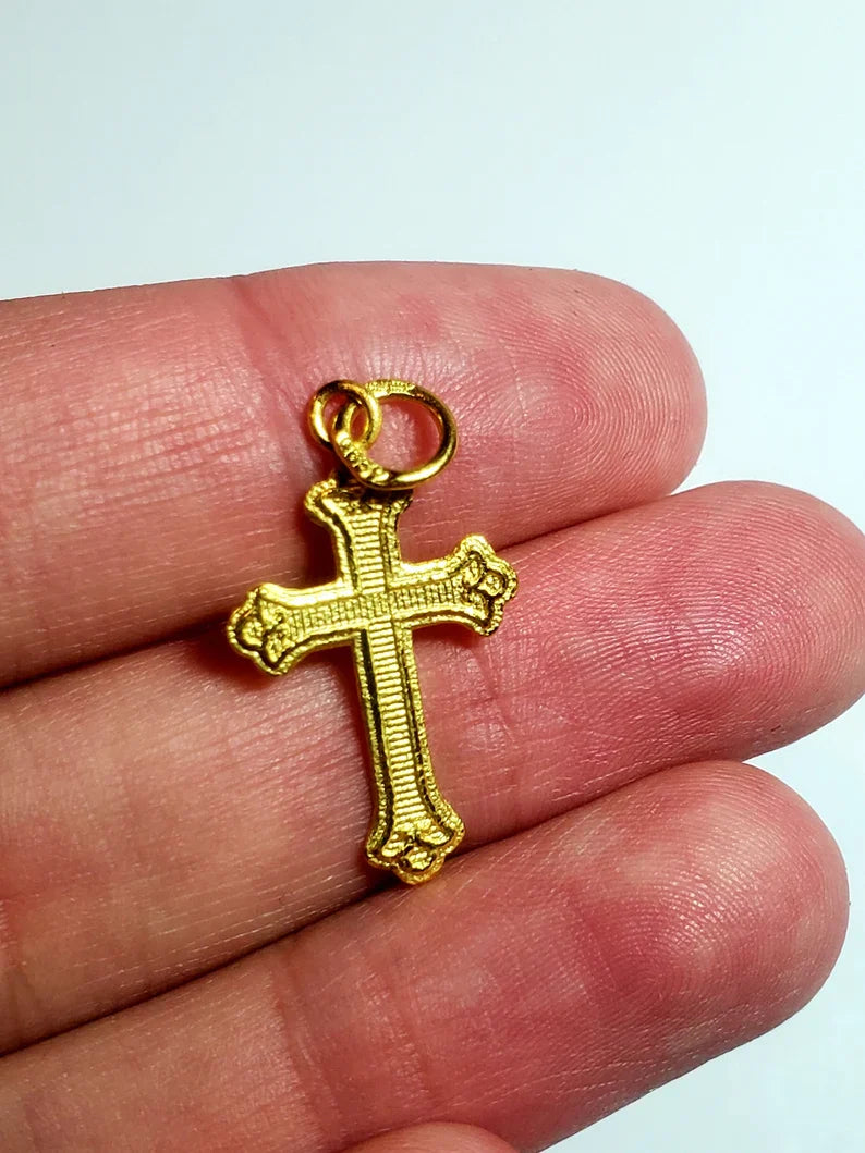 Stylish Cross Pendant, 23K Gold