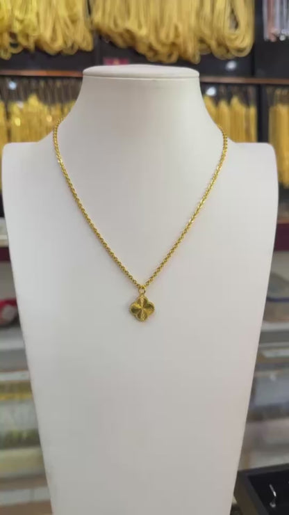 Designer Clover Necklace, Cable Link, 23K Gold