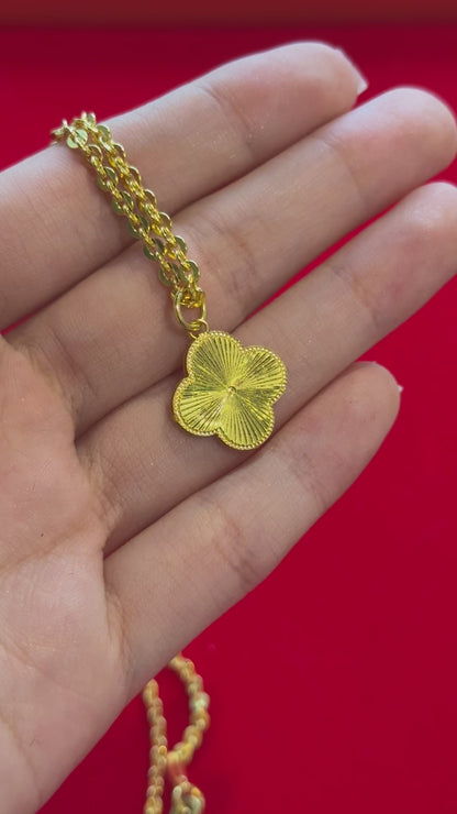 Designer Clover Necklace, Cable Link, 23K Gold