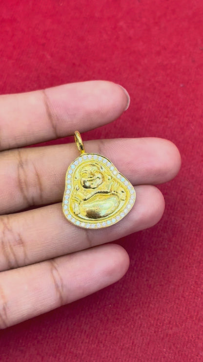 Laughing Buddha Pendant, Diamond Studded, 23K Gold