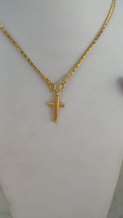 Bark Cross Pendant, 24K Gold