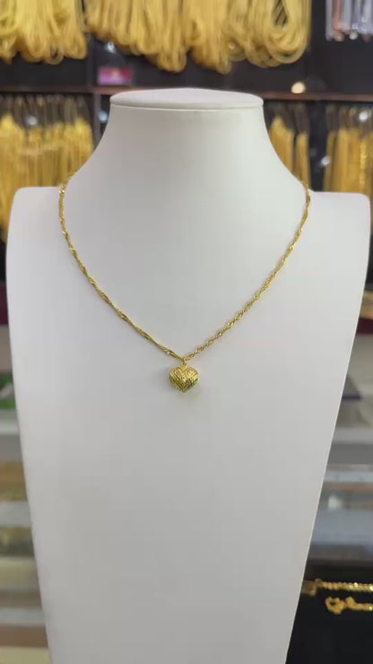 Spiral Heart Necklace, 23K Gold