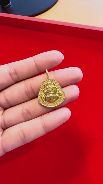 Laughing Buddha Pendant, Diamond Studded, 23K Gold