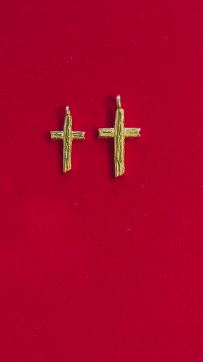 Bark Cross Pendant, 24K Gold